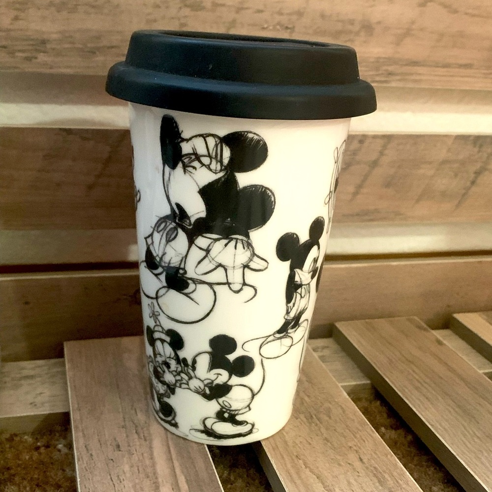 Disney Glass cup| Mickey & Minnie| Walt Disney illustration| black & white